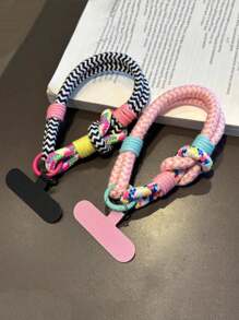 1pc Creative Colorful Braided Phone Hanging Lanyard, Short Sturdy Dual Strap Wrist Strap With Clip, Anti-Lost Phone Chain