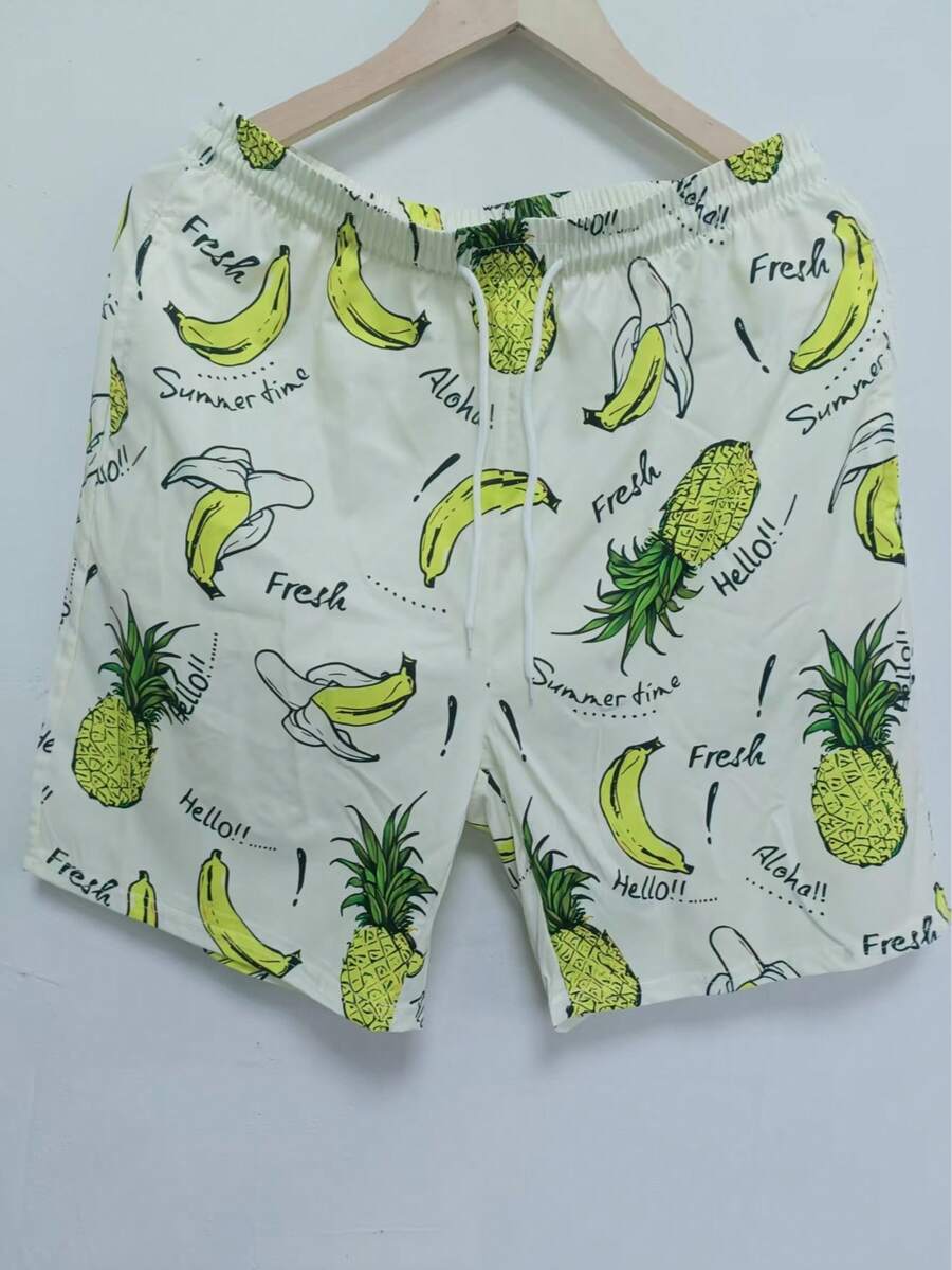 男士 3D 夏威夷印花沙滩短裤，夏季 - 彩色 - 查看 1