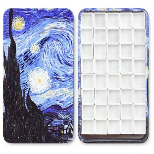 40Pcs Empty Half Pans With Magnetic Stripe Watercolor Paint Travel Tin Palette Case, Artist Paints Half Pan Kits For DIY Watercolor Oils Or Acrylics Painting Art Drawing Starry Night