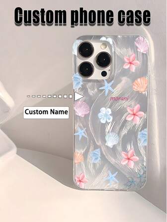 Husă de telefon personalizată DIY cu model stea de mare și scoică, cu text NUME, personalizată pentru iPhone 15/14 Plus/13 Pro/12 Pro Max/11/6P/7P/XS/XR, carcasă rigidă din PC cu transfer termic, acoperire completă anti-cădere și anti-amprentă, cadou ideal pentru persoane personale, partener, familie, prieten, iubit/ă, ziua de naștere, aniversare