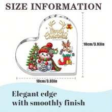 زينة عيد الميلاد المسطحة بتصميم شكل قلب وتمثال ثلجي وغزال مع شعار "عيد ميلاد سعيد" من الاكريليك الشفاف، ديكور مكتبي أو منزلي أو حفلات أعياد الميلاد، زينة عيد الميلاد المتكاملة، لوحات اكريليك شفافة