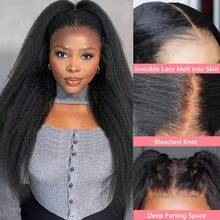 Yaki 直发 200% 密度，含婴儿头发 24 英寸，适合初学者，透明预拔蕾丝前假发 13x4 蕾丝前假发，预拔漂白结 Yaki 直发假发 - 自然色&黑色系 - 查看 3