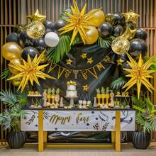116pcs Gold & Black Balloons With Foil Explosion Star Decorations, Suitable For Boys, Girls, Kids, Infants, Gift Giving, Baby Shower, Gender Reveal, Wedding, Birthday, Room, Party Supplies