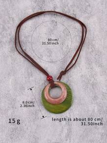 1 buc colier vintage boho cu disc din lemn și pandantiv rotund din rășină, accesoriu pentru colier, cadou de sărbători la modă pentru bărbați și femei