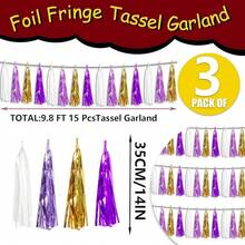 3P Metallic Fringe Tassel Banner Garland Foil Tinsel Streamer Wall Hanging Curtain Backdrop Banner For Parade Floats, Graduation Decorations, Father's Day Party Decoration(Silver)Halloween Christmas New Year - Purple Gold - 查看 3