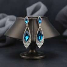 1 Pair European & American Style Crystal Zirconia Pendant Earrings, Suitable For Women's Party Wear, Elegant & Versatile