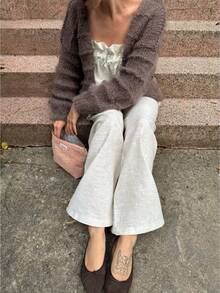 New Autumn/Winter Knit Cardigan Loose Solid Color Round Neck Long Sleeve Jacket, Essential Back-To-School Loose Casual Long Sleeve Knit Cardigan, Suitable For Christmas And New Year - Coffee Brown - View 7