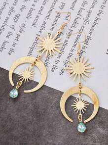 1pair Hippie  Sun Crescent Earrings Brass Color Witchy Jewelry Bohemia Birthday Magical Clear Stone Point Women Fashion Gift