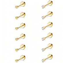 SENLANSP 6 Paar/12 Paar 2mm Micro CZ/kugelförmige Ohrringe mit Flachrücken, geeignet für Frauen und Männer, Edelstahl hypoallergene Ohrringe, bequeme Schraubverschluss Ohrknorpel Ohrringe