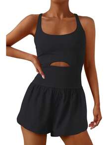 Women's Athletic Romper Summer Stretch Workout Yoga One Piece Jumpsuit Running Exercise Shorts Jumpsuits Gym Clothes Running Workout Rompers - màu đen - Xem 1