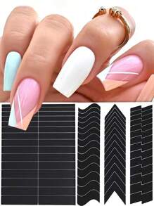 6 Sheets 234pcs/1 Sheet 39pcs Simple French Nail Art Stickers Moon V Design Self-Adhesive French Tip Nail Guides DIY Base French Manicure Decoration Template Tools