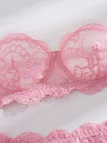 Lace Pattern Design Lingerie Set, Strapless Bra And Panty, Sexy Women's Sleepwear Set, Sexy Women's Underwear, Women's Panties, Sexy Women's Sleepwear Set, Sexy Women's Apparel, Sexy Lingerie Set, Women's Lingerie Set, Women's Set - Baby Pink - View 5