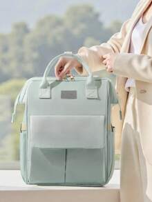 Bolso multifuncional para mamá, bolso de pañales para maternidad con estilo de mochila y portátil, de gran capacidad, para uso en exteriores - Beis - Ver 7
