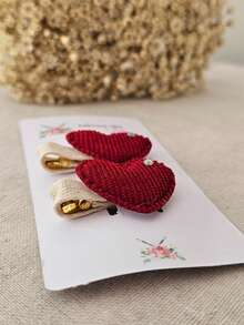 Baby Heart Bow Clip In 100% Corduroy Covered With Non-Slip Rubber - Đỏ - Xem 3