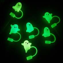 2/3/6 包万圣节幽灵硅胶吸管盖，10 毫米/0.4 英寸夜光可爱设计吸管盖，适用于 20、30 和 40 盎司玻璃杯 - 有趣