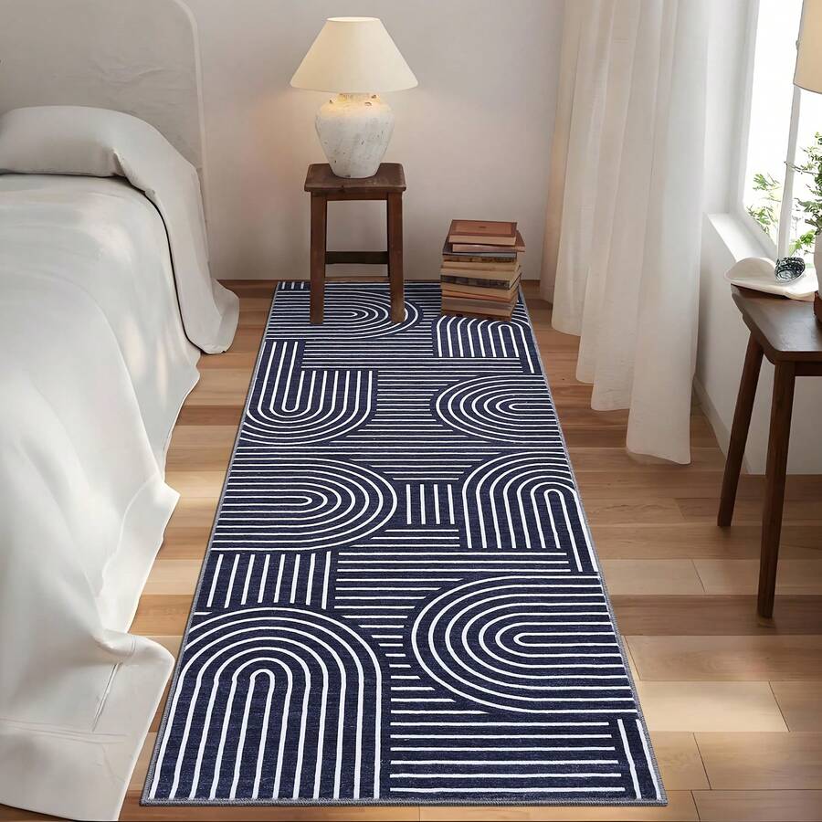 1Pcs Room Decor Modern Rainbow Stripe Geometric Rug For Living Room Bedroom Runner For Hallway Non-Slip Machine-Washable Floor Mat Foldable & Durable Home Decor Abstract Area Rug For Dining Room Dorm - Blue - View 1
