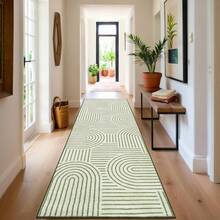 1Pcs Room Decor Modern Rainbow Stripe Geometric Rug For Living Room Bedroom Runner For Hallway Non-Slip Machine-Washable Floor Mat Foldable & Durable Home Decor Abstract Area Rug For Dining Room Dorm - Green - View 2