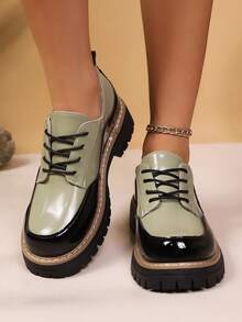 女士便捷乐福鞋，新款时尚拼色一脚蹬平底鞋，增高 - 黑色 - 查看 2