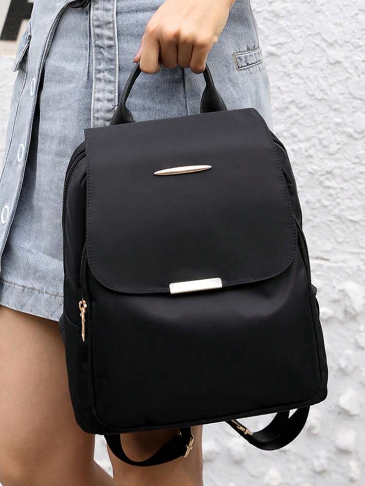 Mochila de gran capacidad para mujeres, bolso clásico de unicolor para damas - Negro - Añade 9