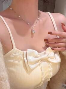 1 件法国轻奢珍珠吊坠锆石项链，尽显奢华感，时尚气质，轻奢百搭锁骨链，适合女性日常佩戴 - 珍珠項鍊 - 查看 5