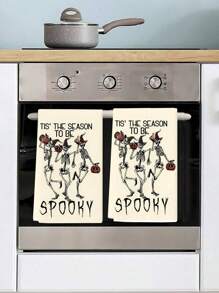 2 件万圣节手巾，带有邪恶南瓜和骷髅设计的手提袋，厨房和餐厅装饰，户外派对用品，适用于万圣节厨房和浴室装饰浴室厨房装饰洗碗布厨房毛巾 - 彩色 - 查看 9