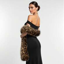 Faux Fur Scarf Wrap For Women, Long Plush Winter Shawl Collar, Warm Convertible Scarf  Neck Warmer, Elegant Evening Cape Bolero - Leopard - 查看 5