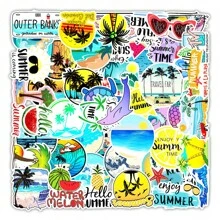 50pcs Cute Cartoon Summer Beach Party Graffiti Stickers, Travel Scenery Surfing Volleyball Craft Supplies & Stickers, Durable Stickers, Packaging Sealing Label Stickers, For Party, Scrapbook, Gifts, Journaling, Laptop, Skateboard, Bottles, Phone, Notebooks, Posters, Car