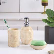 一套精美彩色浴室配件，3件套时尚浴室配件套装，包括金/银色皂液器、漱口杯和皂碟，现代装饰波浪形陶瓷浴室配件套装；3件套浴室配件套装，包括牙刷架、皂液器、牙刷杯和皂碟，礼品之选 - 彩色 - 查看 11