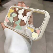 Funda para teléfono 1 unidad, diseño de mariposas pastel, estampado artístico, con purpurina, doble cara | Funda brillante 11/12/13/14/15/16 con pegatinas de joyas |/ Regalos de cumpleaños - Blanco - Ver 1