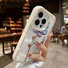 Funda para teléfono (1 unidad) Diseño elegante con flores de cristal iridiscentes y purpurina | Funda brillante para phone 11/12/13/14/15/16 - Blanco - Ver 1
