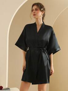 Women's Silk Nightgown Wedding Dressing Robe Lightweight Cardigan Robe Bridal Morning Robe Friend's Robe, Suitable For Home And Hotel Wear. - Black - View 7