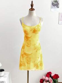 A Summer Dress , Elegant Mesh And Floral Prints For Women, Sleeveless,Fine Sling,Party Dress, For Cocktail,Tops