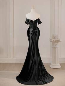 Chic Charming Off Shoulder Corset Sexy Split Thigh Prom Mermaid Evening Dress For Women, Elegant Wedding Black Spring Party - Black - View 2