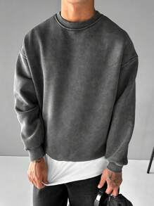 男士休闲 Old Money 男士长袖运动衫，秋季 - 深灰色 - 查看 1