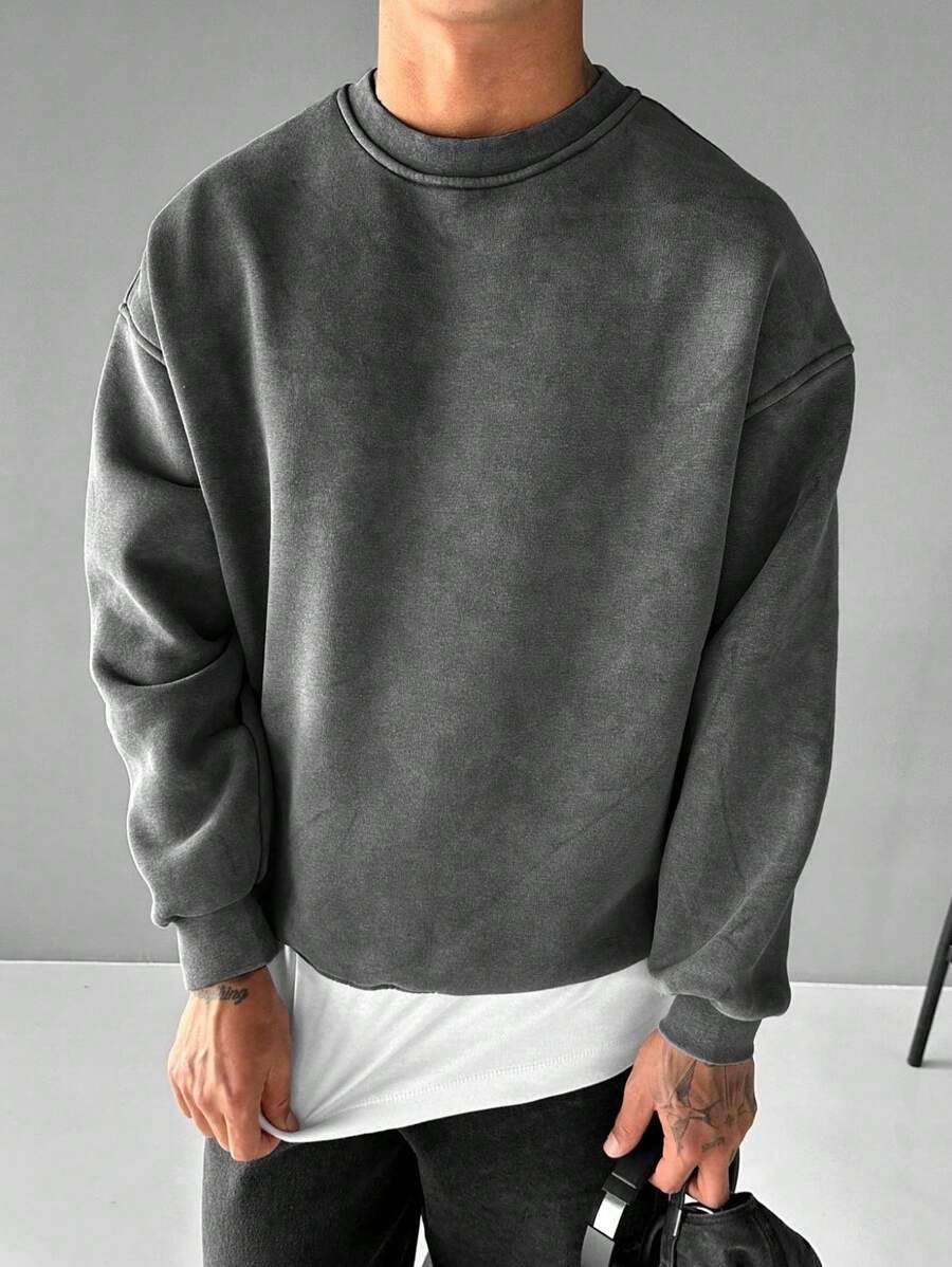 男士休闲 Old Money 男士长袖运动衫，秋季 - 深灰色 - 查看 1