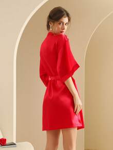 Women's Silk Nightgown Wedding Dressing Robe Lightweight Cardigan Robe Bridal Morning Robe Friend's Robe, Suitable For Home And Hotel Wear. - Bright Red - View 3