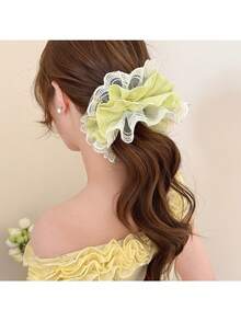 1 件优雅绿色蕾丝多层发圈，柔软马尾辫夹，适合女性日常使用，温和发饰，发圈，发圈，发球，休闲 - 彩色 - 查看 6