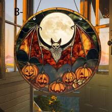 1 Pieza de Atrapasol de Acrílico con Estilo de Vitral de Murciélago y Calabaza Góticos - Decoración Vibrante de Halloween para el Hogar, Bar o Jardín, Ideas de Regalo Perfectas, Decoraciones de Halloween