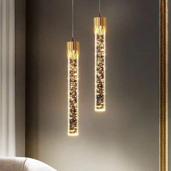 1 pezzo Lampada a sospensione di lusso regolabile a singola testa, adatta per soggiorno, camera da letto, comodino, corridoio, parete di sfondo, forma a goccia di vetro, dimmerabile a 3 colori, cristallo