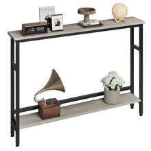 5.9"W Narrow Console Table, 2 Tier Skinny Behind Couch Table For Living Room, Slim Sofa Table With Adjustable Shelf, Industrial Hallway Table For Entryway, Foyer - 灰色 - 查看 1