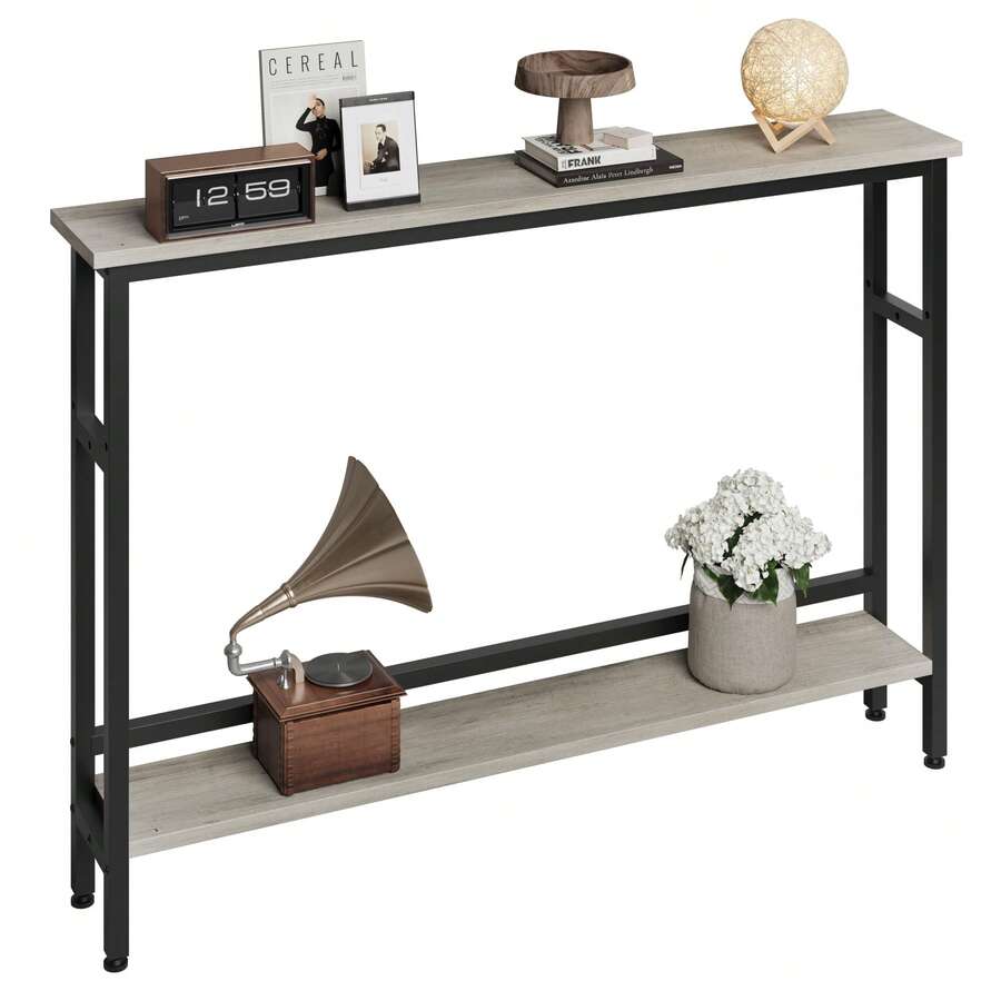5.9"W Narrow Console Table, 2 Tier Skinny Behind Couch Table For Living Room, Slim Sofa Table With Adjustable Shelf, Industrial Hallway Table For Entryway, Foyer - 灰色 - 查看 1