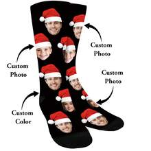 Custom Face Socks With Santa Hat, Personalized Photo Socks, Funny Sock With Face, Funny Sock Gag Gifts For Boy Girl, Christmas Gifts - Multicolor - View 10