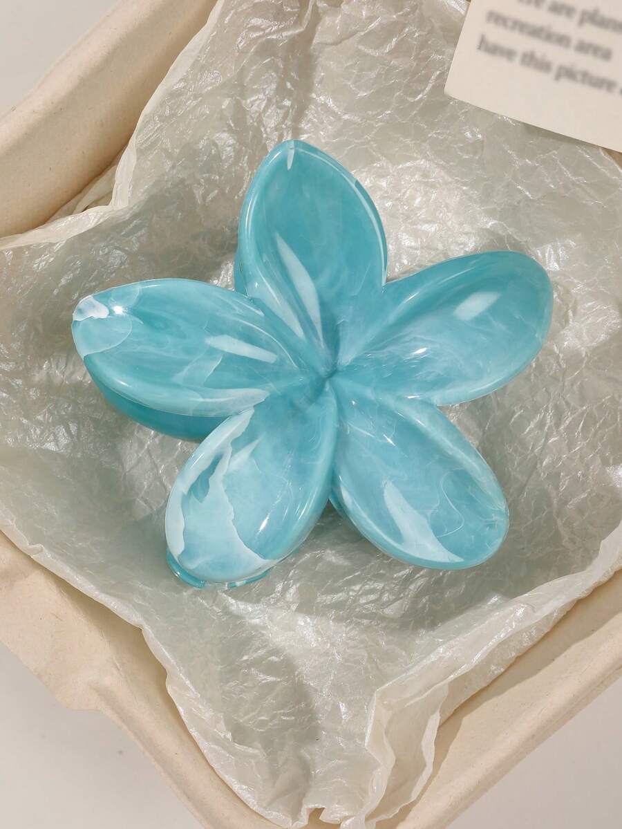 1个波西米亚风蓝色渐变大理石花朵发爪夹,适合海滩、度假等场合佩戴,花朵发夹,秋冬夏季配饰 - 彩色 - 查看 1