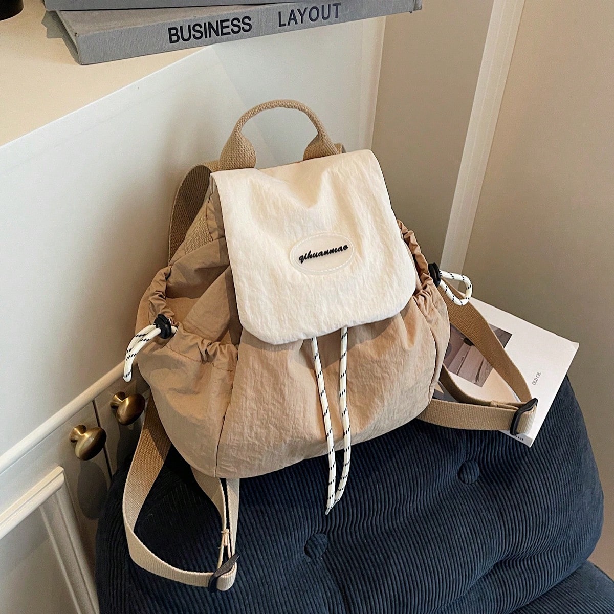 2025 Spring Summer Minimalist Contrast Color Backpack, Fashion Versatile Ladylike Mini Bookbag, School Style For Middle & High School College Students, Casual Lightweight Foldable Daily Backpack