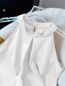 2 件套女士夏季套装露背无袖上衣和荷叶边下摆半身裙，优雅的两件套服装 - 白色兩件套 - 查看 8