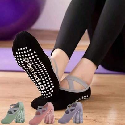 1 Pair/3 Pairs Yoga Socks, Non-Slip Grip Dance & Workout Socks With Criss-Cross Strap, Silicone Non-Slip Dance & Workout Socks, Indoor Pilates Floor Fitness Socks, Suitable For Pilates, Ballet Barre