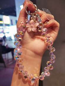 1 件花形水晶吊坠手机链，独立高端串珠手机带手链，短款时尚腕带手机挂绳，适合户外旅行购物防丢失 - 彩色 - 查看 12