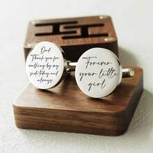 Custom Text Gift, Custom Personalized Cufflinks, Daughter's Wedding Gift For Father,Forever Your Little Girl Wedding Cufflinks, Monogrammed Cufflinks, Father's Day Gift - Silver - View 3