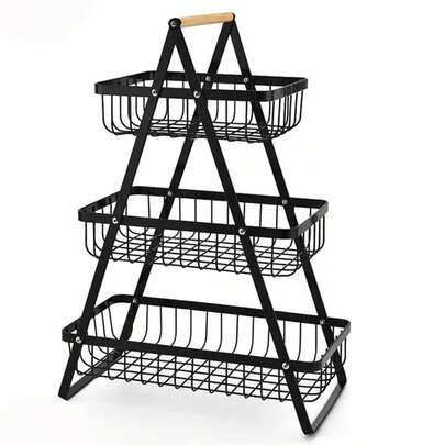 Fruteira Cesto Organizador Triplo Aramado Fruta Legumes Mesa Prateleira Cozinha Escritorio Bancada Multiuso Moderno