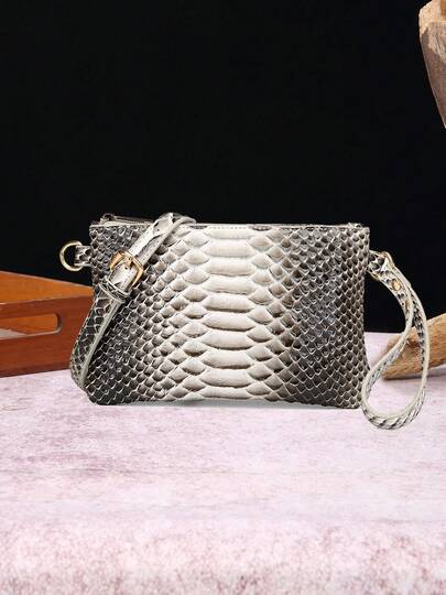 Python - Embossed Crossbody Bag: Sleek Design, Adjustable Strap, Ideal For Daily Chic
